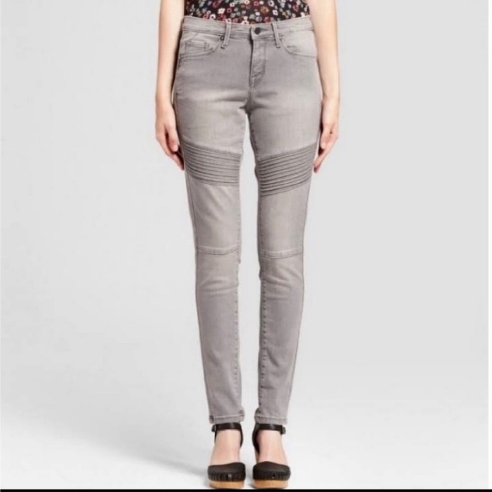 Mossimo Moto Biker Mid-Rise Skinny Power Stretch Denim Jeans in Gray
